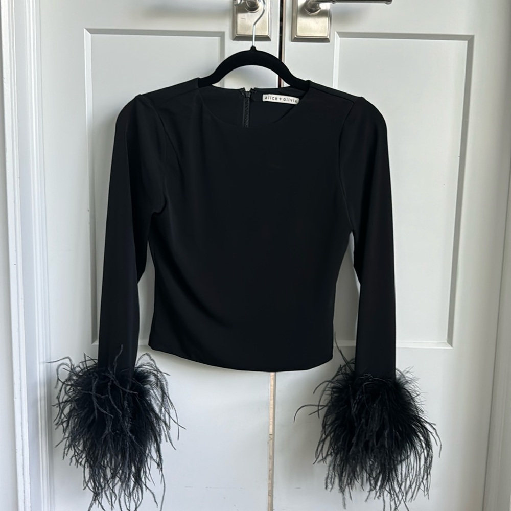Alice + Olivia feather trim top